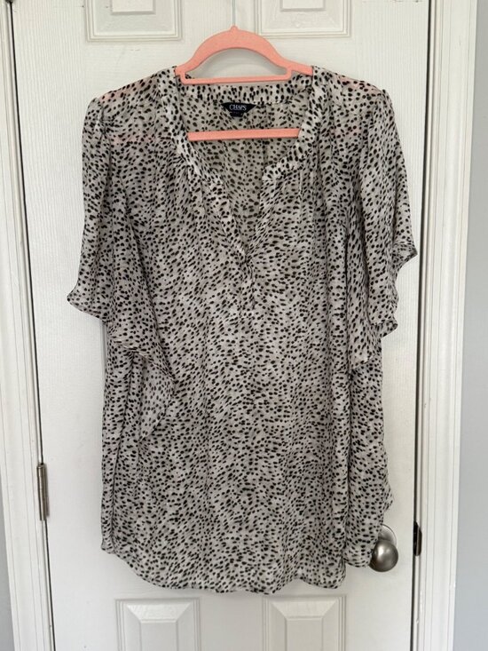 Chaps Tops - Chaps Animal Print Flutter Sleeve Black White V-neck Blouse Flowy Career 2X